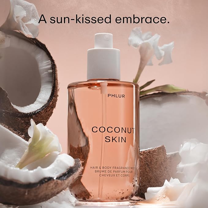 PHLUR Coconut Skin Body Mist - Hair & Body Fragrance Mist - Coconut Body Spray with Caramel, White Florals, Sandalwood & Amber (8 Fl Oz)